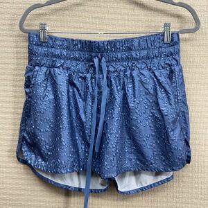 Ziya Active Womens L Hi Rise Metallic 3D Effect Blue Bubble Bomber Shorts Pocket